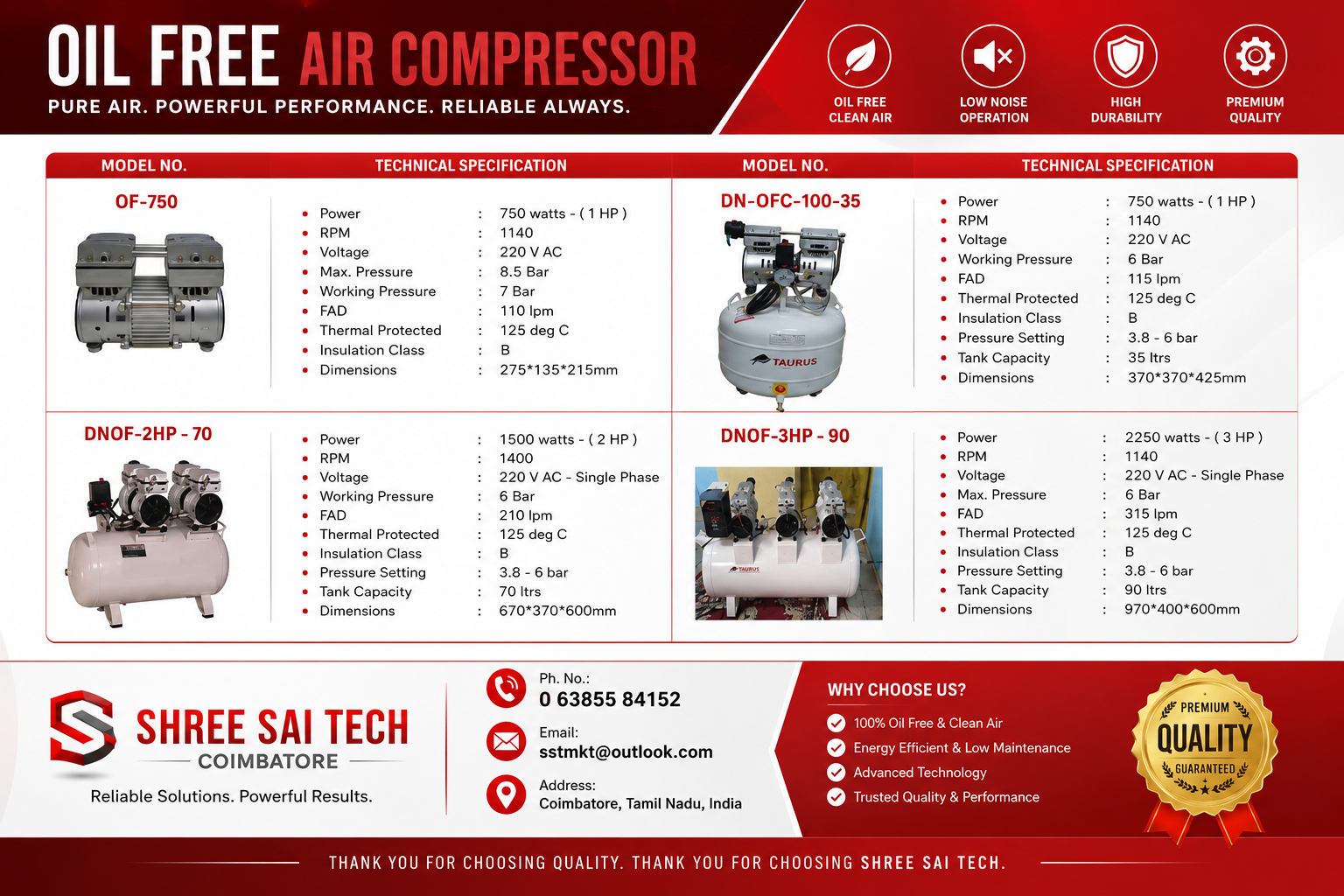 Oil Free Air Compressor Datasheet